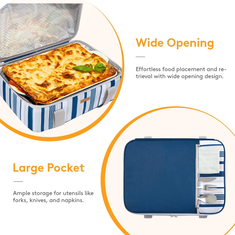 LUNCIA Insulated Casserole Carrier for Hot or Cold Food, Lasagna Lugger Tote for Potluck Parties/Picnic/Cookouts, Fits 9"x13" Baking Dish, Blue - Image 5